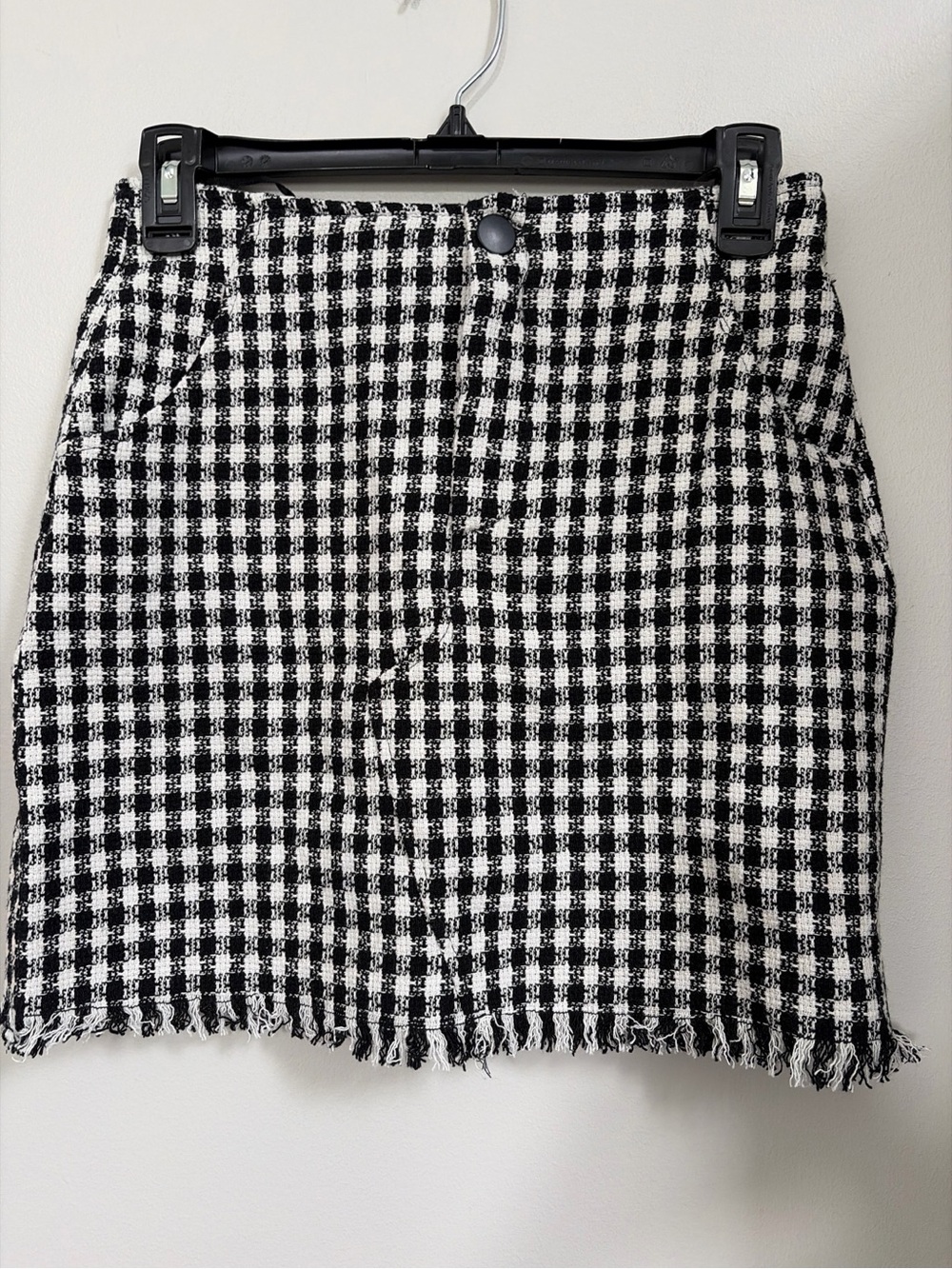 Zara Black and White Checked Tweed Mini Skirt